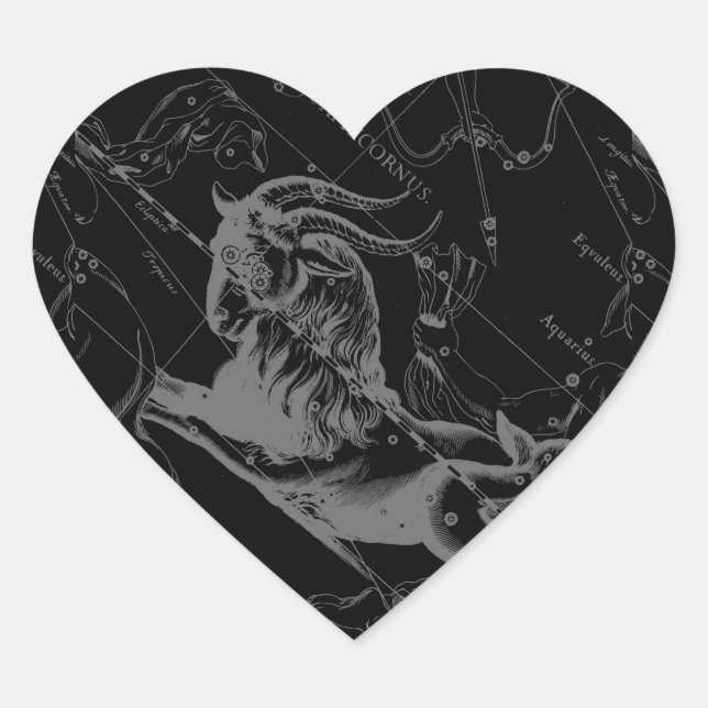 Sticker Cœur Capricorne Constellation Carte Hevelius Engraving (Devant)