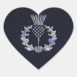 Sticker Cœur Carbone Fibre Print Silver Scottish Thistle