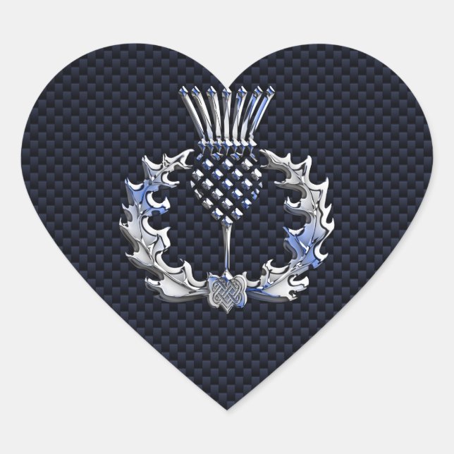 Sticker Cœur Carbone Fibre Print Silver Scottish Thistle (Devant)