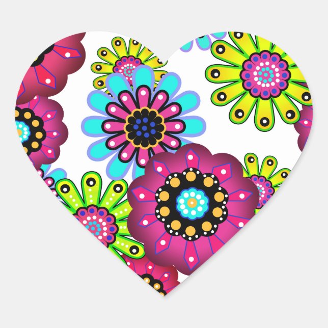 Sticker Cœur Caricature amusante Abstraite fleurs fleuris enfan (Devant)