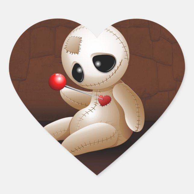 Sticker Cœur Caricature de poupée vaudou en amour (Devant)