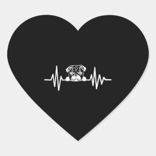 Sticker Cœur Carlin Chien Heartbeat Face de Carlin mignonne