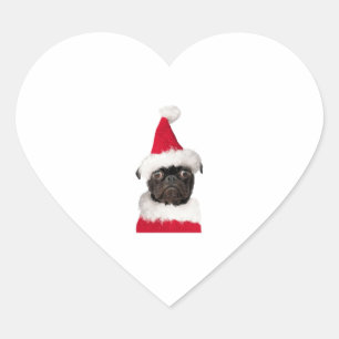 Sticker Cœur Carlin noir mignon à Noël Santa Hat