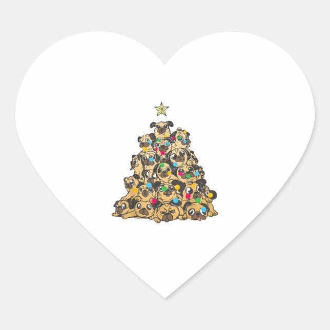 Sticker Cœur Carlin sapin de Noël Joyeux Dogmas mignons (Devant)