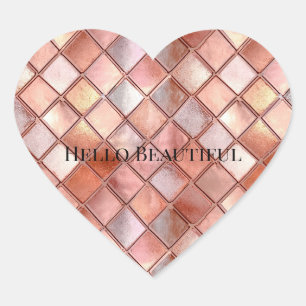Sticker Cœur Carreaux en or Rose chic