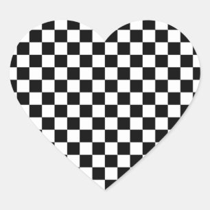 Sticker Cœur Carrés Checkered noirs et blancs