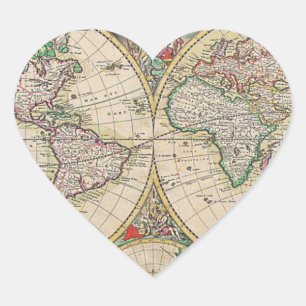 Sticker Cœur Carte du monde antique