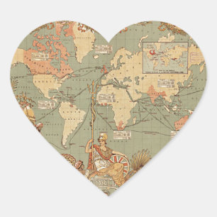 Sticker Cœur Carte du monde victorien Vintage de l'Empire brita