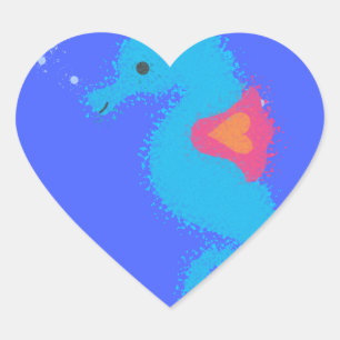 Sticker Cœur Carton bleu Seahorse
