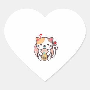Sticker Cœur Cat Boba Tea Bubble Tea Kawaii Anime Japanese Neko