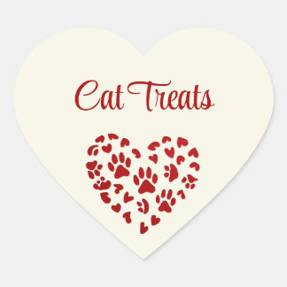 Sticker Cœur Cat Treats, Red Hearts & Paws, Customizable