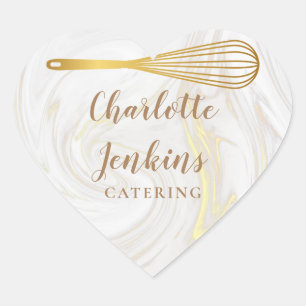 Sticker Cœur Catering Fouet en Or Tourbillons de Marbre