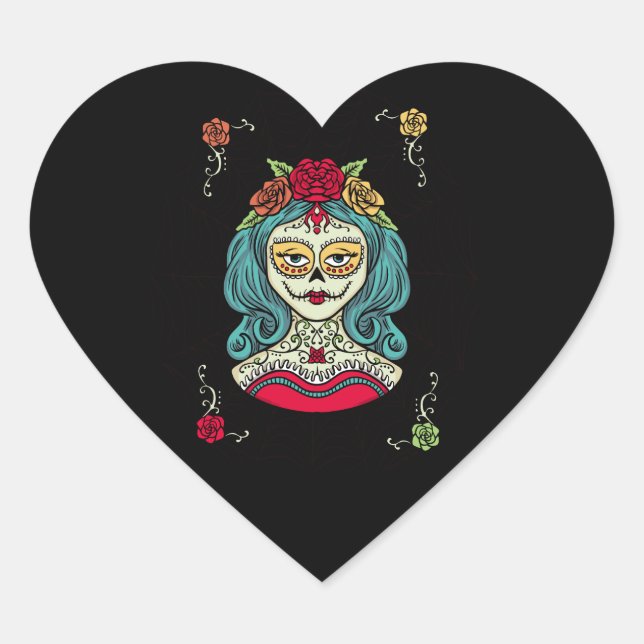 Sticker Cœur Catrina Día de Muertos Web (Devant)
