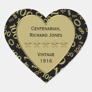Sticker Cœur Centenaire 100e anniversaire Thème noir et or
