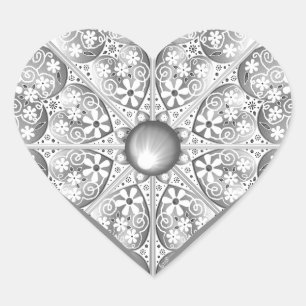 Sticker Cœur Céramique gris dentelle