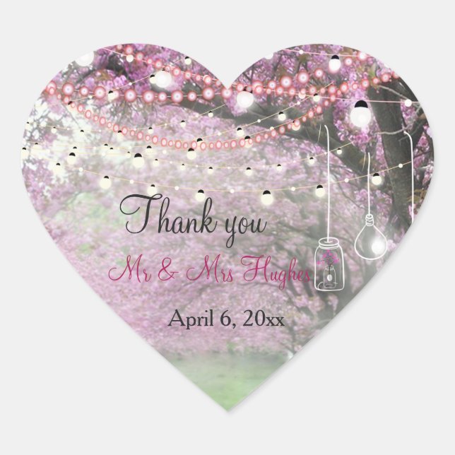 Sticker Cœur Cerisiers fleurs printemps thème mariage Merci (Devant)
