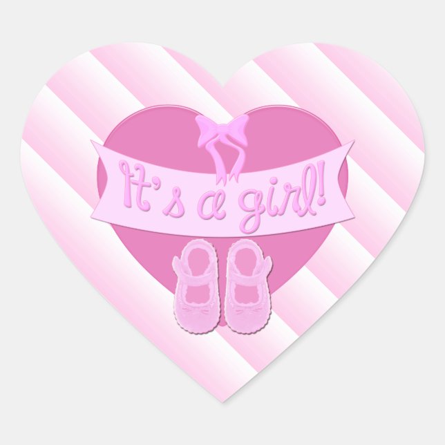 Sticker Cœur C'est une fille Pink Heart Bow Chaussures Baby Gir (Devant)