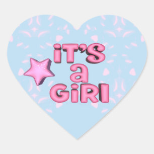 Sticker Cœur C'est une fille Texte 3D en étoile