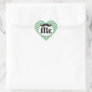 Sticker Cœur Chalkboard Mr Jaune et Green Zigzag Chevron