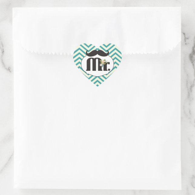 Sticker Cœur Chalkboard Mr Jaune et Green Zigzag Chevron (Sac)