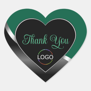 Sticker Cœur Chasseur Vert Vague Argent Noir Logo Mignon Merci