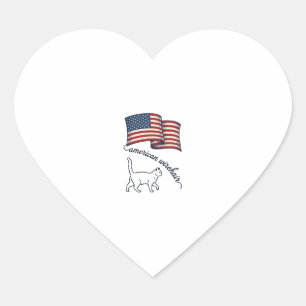 Sticker Cœur Chat américain à poil dur patriotique Design vinta