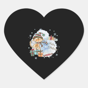 Sticker Cœur Chat Aquarelle En Présence Noël
