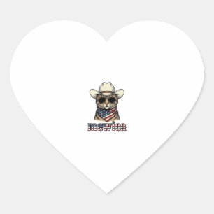 Sticker Cœur Chat Cowboy Patriotique Mewica Design Vector Vinta