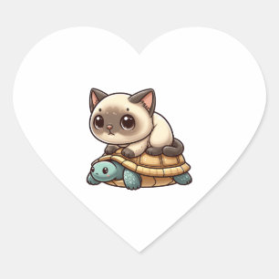 Sticker Cœur Chat de Siamese promenade tortue