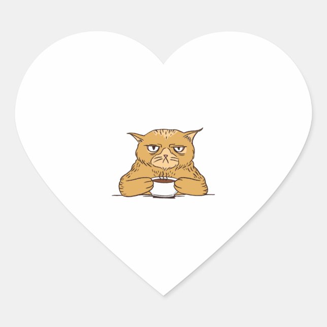 Sticker Cœur Chat Grumpy Avec Café (Devant)