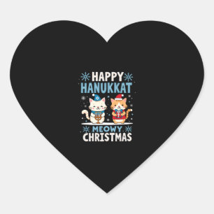 Sticker Cœur Chat Joyeux Noël Bonne Hanouka Juive Chrétienne