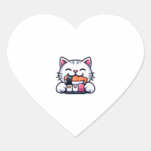 Sticker Cœur Chat mangeant des sushis