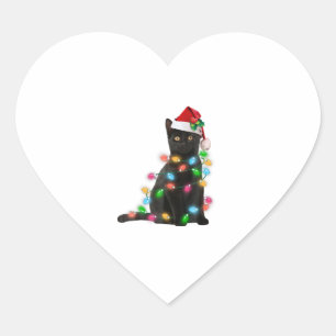 Sticker Cœur Chat Noir Avec Feu De Noël