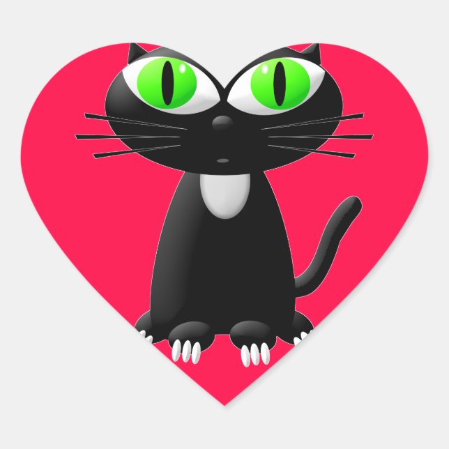 Sticker Cœur Chat noir dans le coeur rouge (Devant)