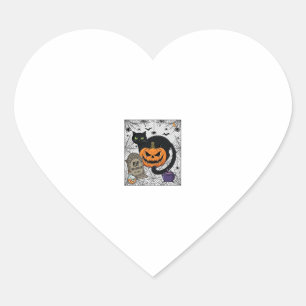 Sticker Cœur Chat noir d'Halloween Citrouille Pierre tombale Ch