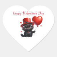 Chat noir drôle avec ballons Saint-Valentin