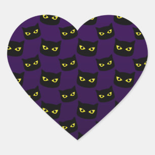 Sticker Cœur Chat noir et violet Halloween motif Monogramme