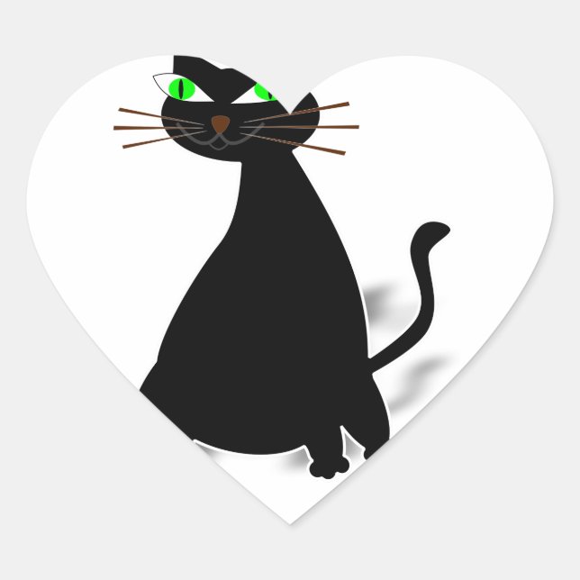 Sticker Cœur Chat noir gras aux yeux verts (Devant)