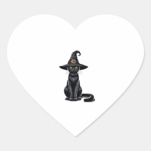 Sticker Cœur Chat Noir sorcière Casquette Halloween Vintage Hom