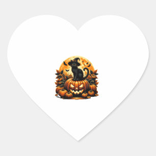 Sticker Cœur Chat Noir Sur Citrouille Scandale Halloween Chat N