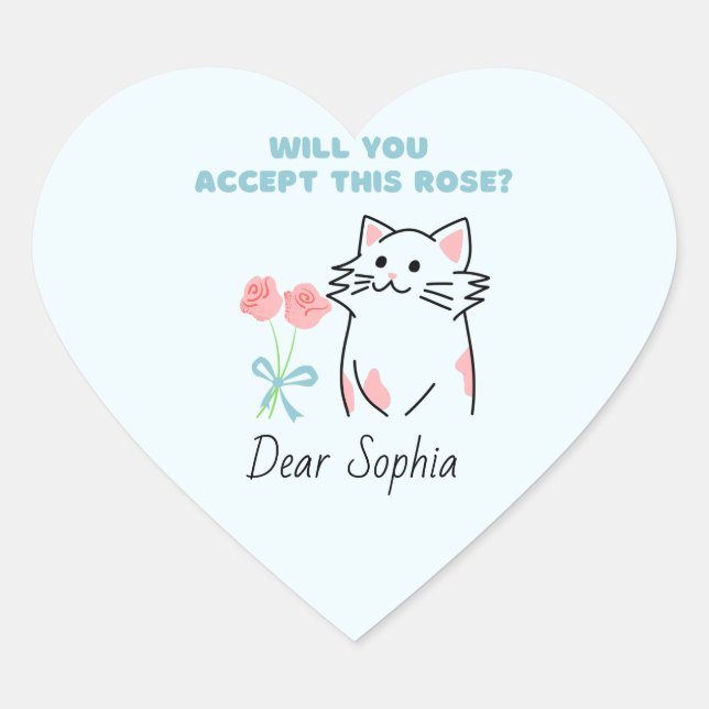 Sticker Cœur Chat&Rose adorable (Devant)