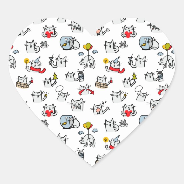 Sticker Cœur Chats amusants, lait et magie. (Devant)