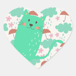 Sticker Cœur Chats en pluie