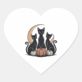 Sticker Cœur Chats noirs Citrouille Lune Whimsigothique Hallowe