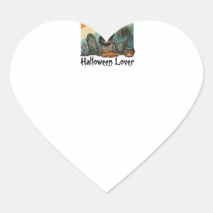 Sticker Cœur Chatte Mère Amoureuse d'Halloween Chapeau de Sorci