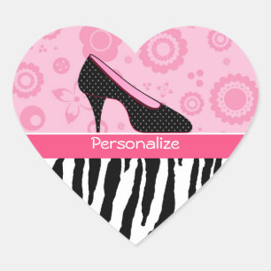 Sticker Cœur Chaussures Tendance Zebra Girly Rose Avec Nom