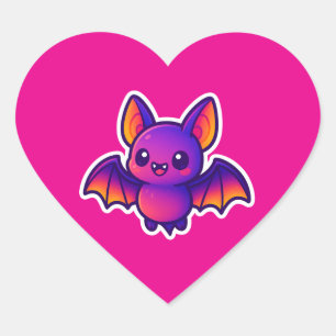 Sticker Cœur Chauve-chatte caricaturale avec ailes violettes vi