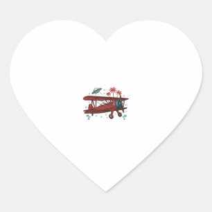 Sticker Cœur Chemise de voyage tropicale UFO biplan vintage Des