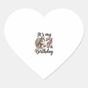 Sticker Cœur Chemise Fille 7ème Anniversaire Cheval Floral Vint