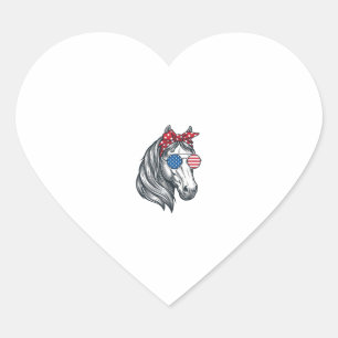 Sticker Cœur Cheval Patriotique Avec Lunettes De Soleil Drapeau
